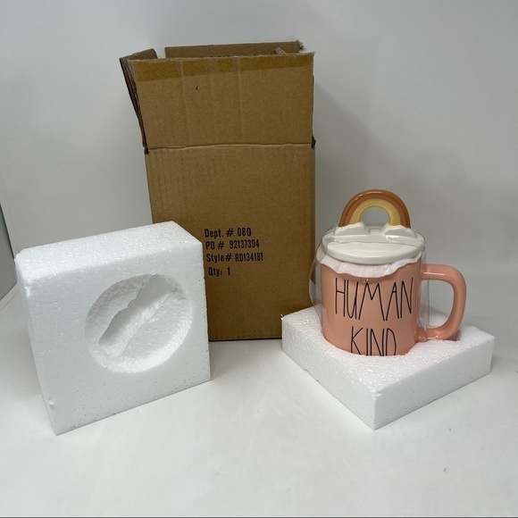 NIB! Rae Dunn Blush Human Kind Figural Cereal Coffee Mug w/ Rainbow Topper! - Picture 2 of 5